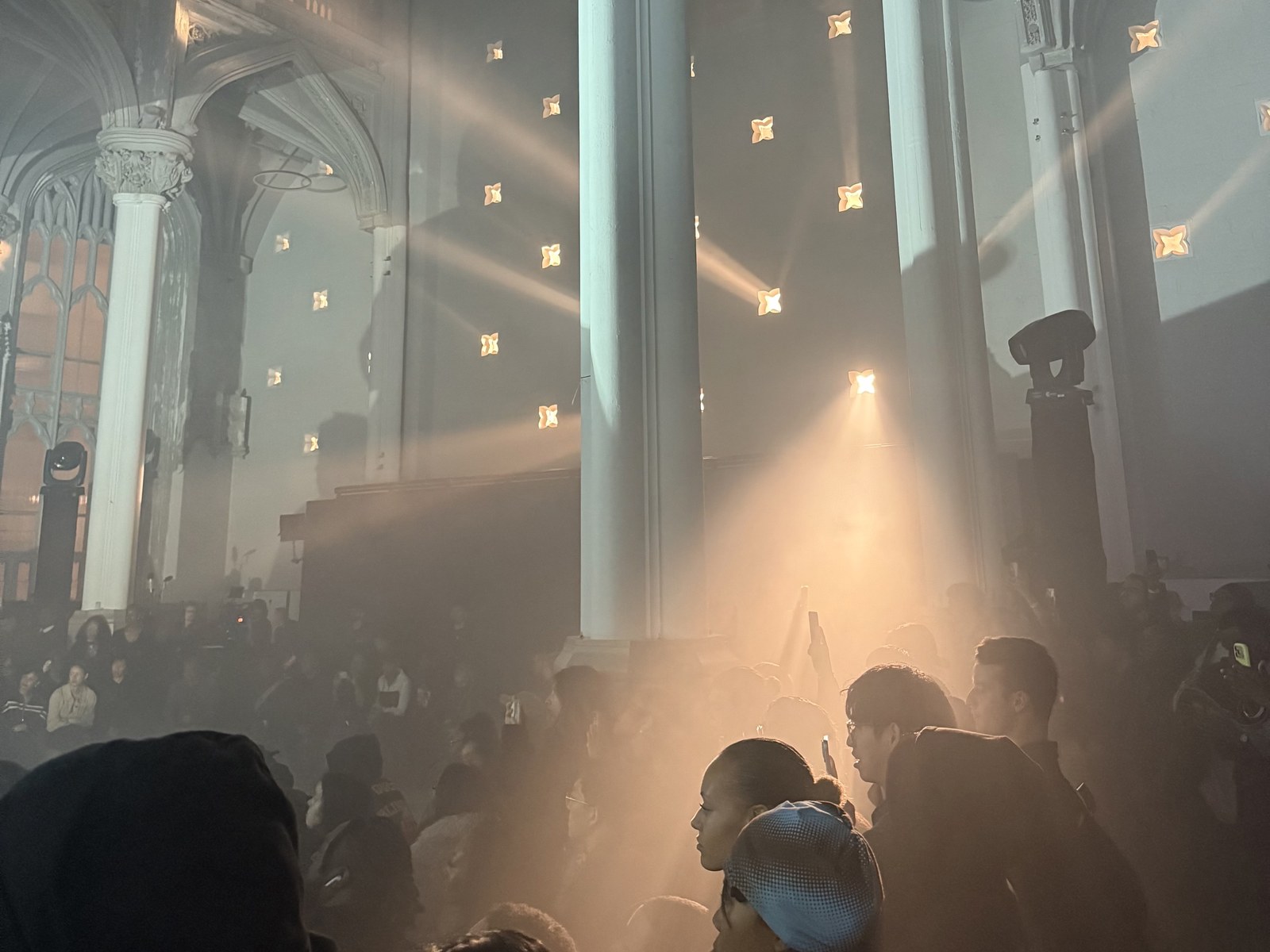 The venue lit over the crowd during the set